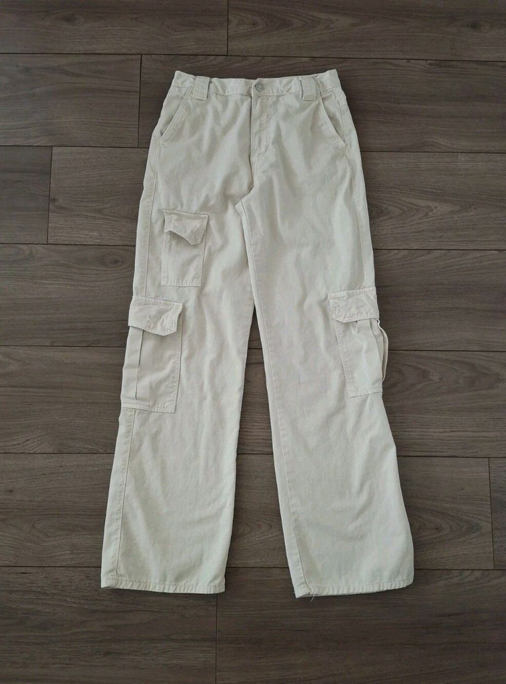 ZARA High Rise Straight Leg Cargo Pants Trousers Size 2 Beige 100% Cotton Y2K
